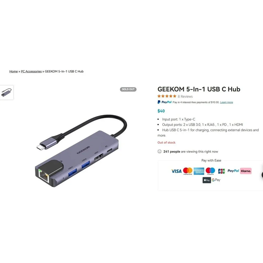 Geekom C2 USB‑C Multi‑Port Adapter (5‑in‑1 Hub)